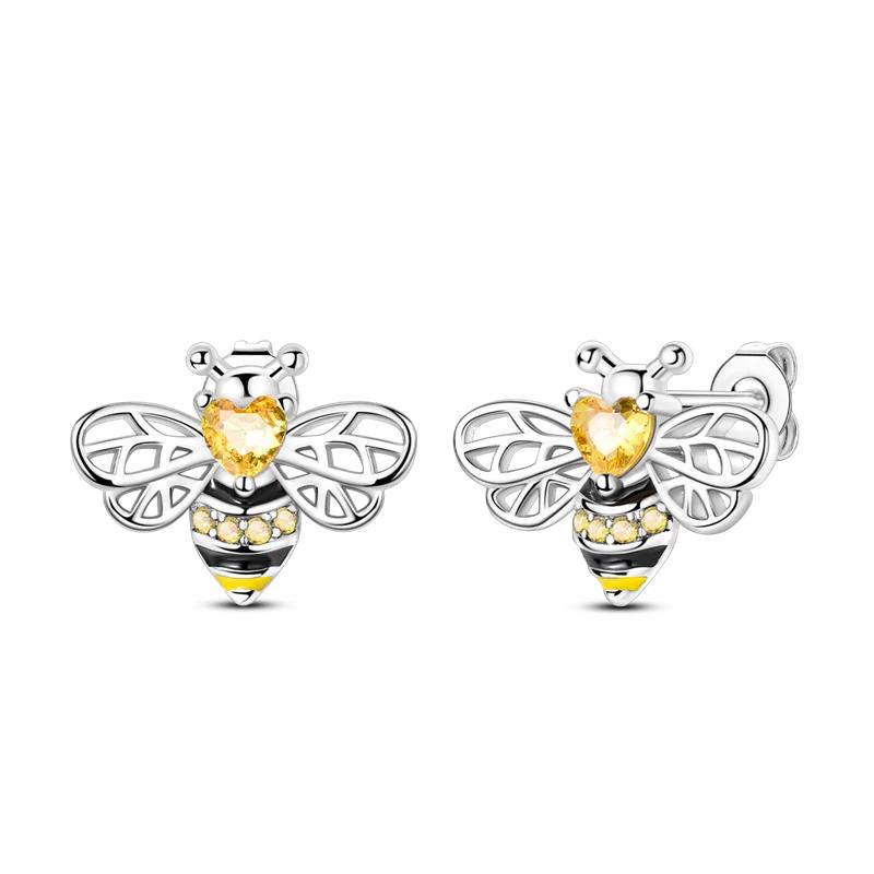 New 925 Silver Bee Butterfly Pink Lily Lotus Earrings for Women Cherry Apple Strawberry Ear Studs Elegant Party Jewelry