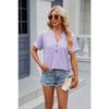 Summer Women's T-shirt New Solid Color V-neck Button Loose Short-sleeved T-shirt Top