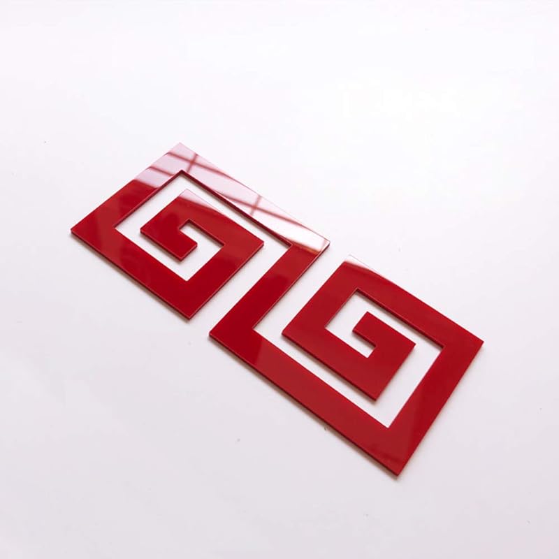 Acrylic Mirror Wall Stickers Decal Geometric Greek Key Pattern Acrylic Plastic Mirror DIY Wall Art Decor ,5pcs Gold