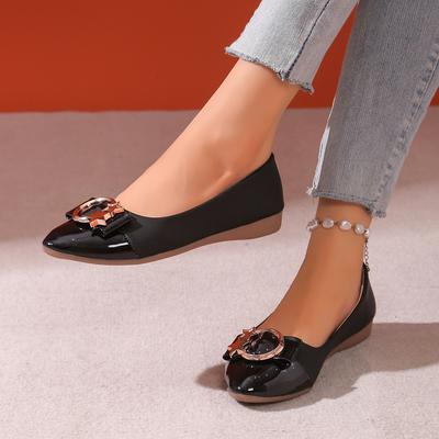 Модные женские балетки Весна Осень Повседневная мода Острый носок Удобные Нескользящие Лоферы Женские Простые Металлические Декоративные Туфли для Женщин