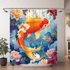 Chinese Japanese Koi Ink Painting Shower Curtain Red Cherry Blossom Wave Fish Watercolour Painting Bath Curtains Bathroom Decor