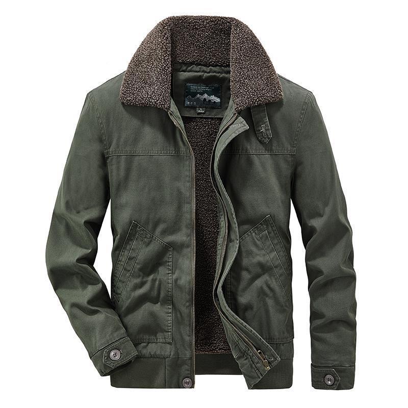 Mens Winter Thickened Cotton Padded Jacket With Fleece Lining Loose Fit Workwear Style Not Hooded