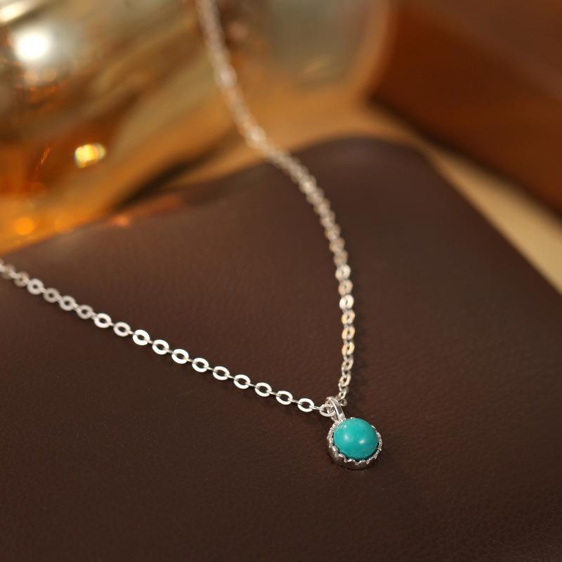 Ожерелье для женщин Banyan Tree S925 с подвеской из серебра и бирюзы - элегантная японская и корейская ретро-цепочка на ключицу
