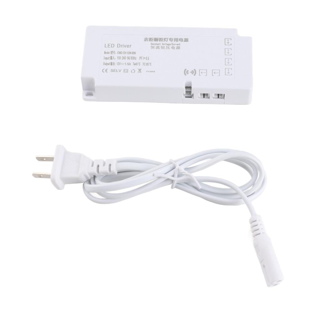 12В 5А Светодиодный светильник для шкафа Блок питания Интегрированный 6-позиционный перемычка 12-60 В Светодиодный драйвер US-вилка Огнестойкий Блок питания Трансформатор