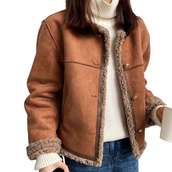 Женское зимнее пальто Yousheng, толстое плюшевое, короткое, с круглым вырезом, однобортное, свободного покроя, для повседневной носки, для школы и поездок на работу