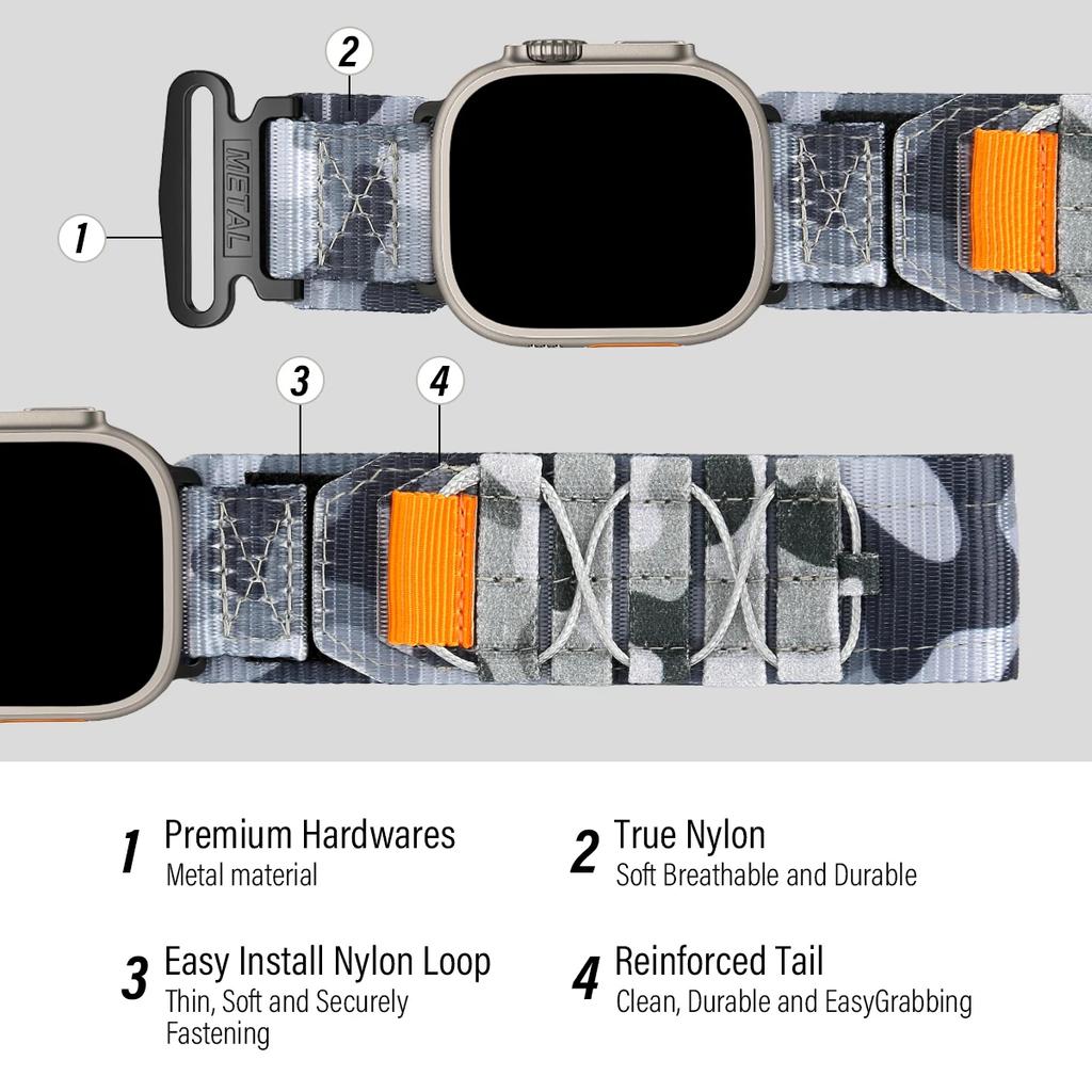 Ремешок для Apple Watch Ultra 3 49 мм Нейлоновый тактический спортивный ремешок для iWatch Series 11 46 мм 10 9 8 7 6 SE 5 4 45 мм 44 мм 42 мм 40 41 38 Браслет