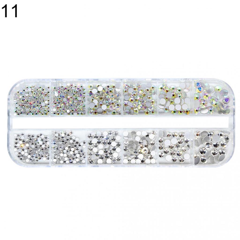 12 Grid 3D DIY Glitter Nail Art Rhinestone Sequins Decoration Manicure Tips