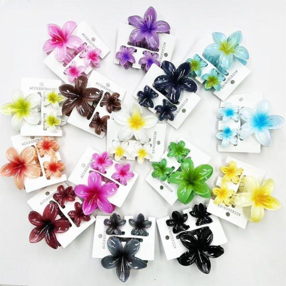 3Pcs/Set New Gradient Hair Claws Sweet Flower Plumeria Flower Hair Clips Acrylic Clamp Hair Accessories Summer