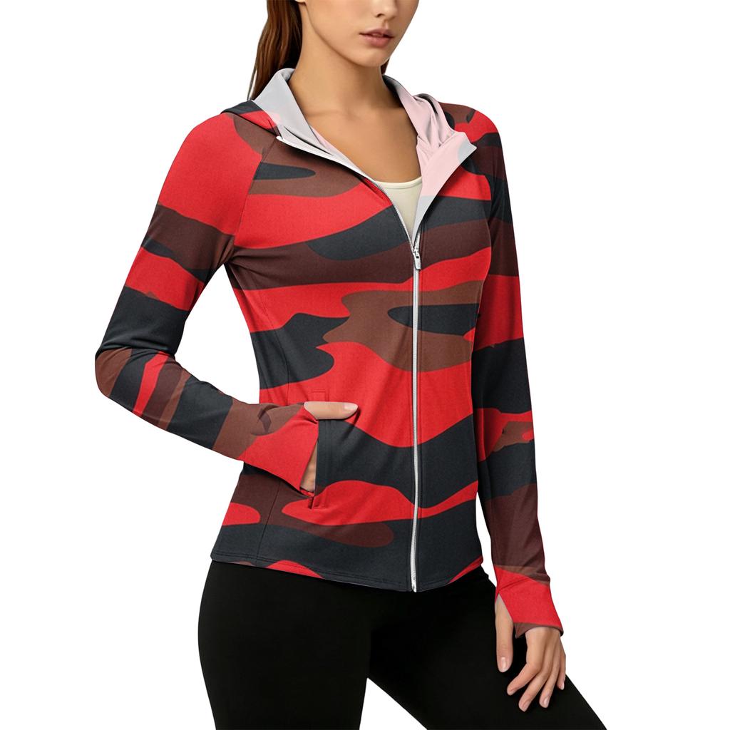 Women's Lightweight Zip Up Hoodie with Hood and Pockets Long Sleeve Camouflage Sun Protection Jacket for Outdoor Activities