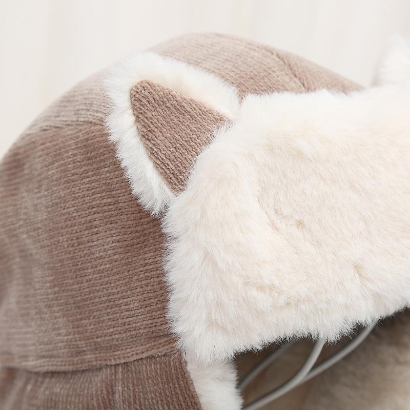 Female Winter Cat's Ears (Steamed Cat-ear Shaped Bread) Lei Feng Hat Plush Thickened Warm Hat Windproof Outdoor Riding Ear Cap