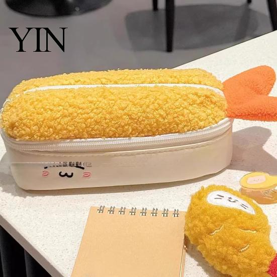 Healing Ornament Pencil Case Fried Shrimp Tail Case, Cute Plush Large Capacity Pouch, Cartoon Adorable Stationery Bag for Students, School Gift Girls