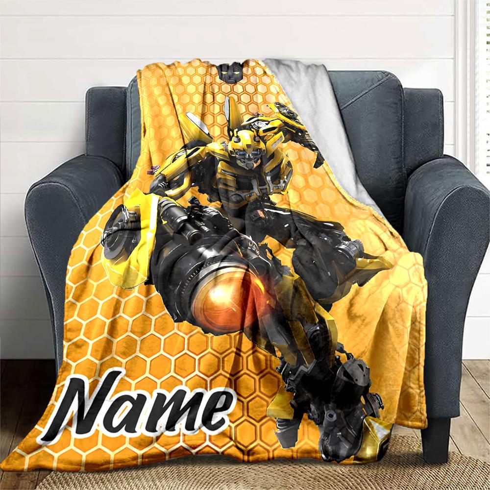 Customizable Bumblebee2 Throw Blanket – Personalized Name, All-Season Cozy Snug Blanket, Machine Washable, Personalized Blanket