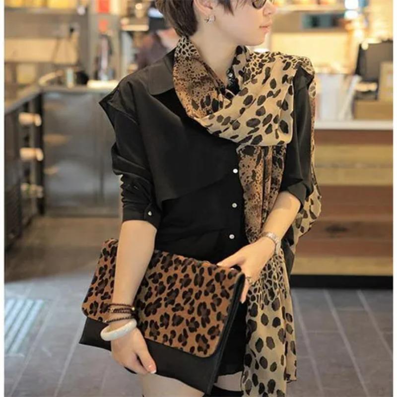 Шелковый шарф Кашемировый шифоновый шарф с животным принтом Леопардовая шаль в суперзвездном стиле Брендовые дизайнерские шарфы и палантины Шарф