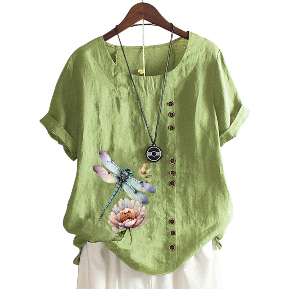 Модный женский хлопковый топ с короткими рукавами, 11 яркими цветочными принтами и круглым вырезом