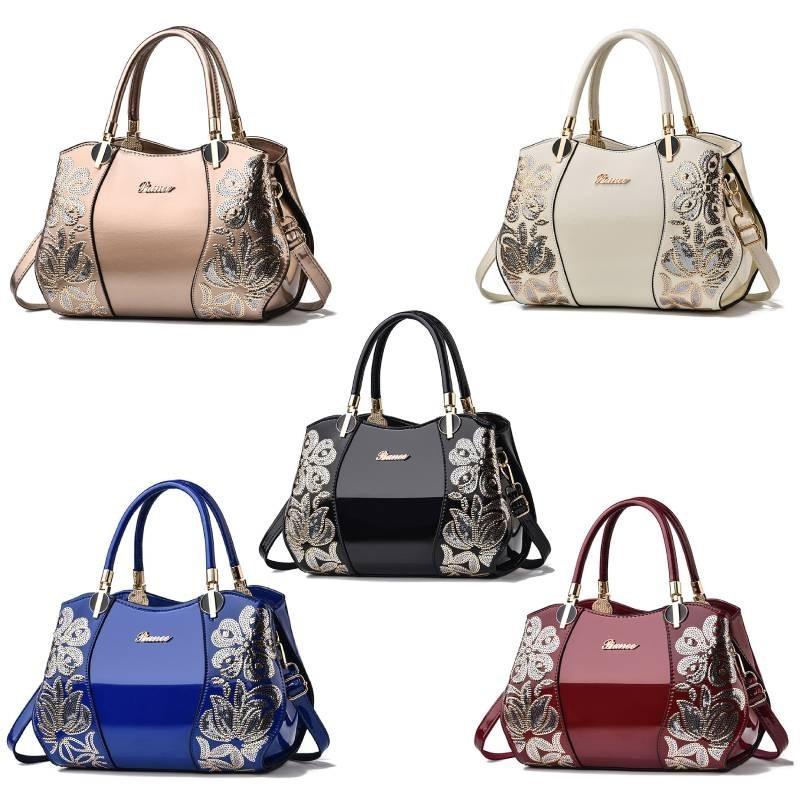 Stylish Middle-aged Women's Boston Big Atmospheric Lady Bag Patented Leather Mom Bag Large Capacity Handbag