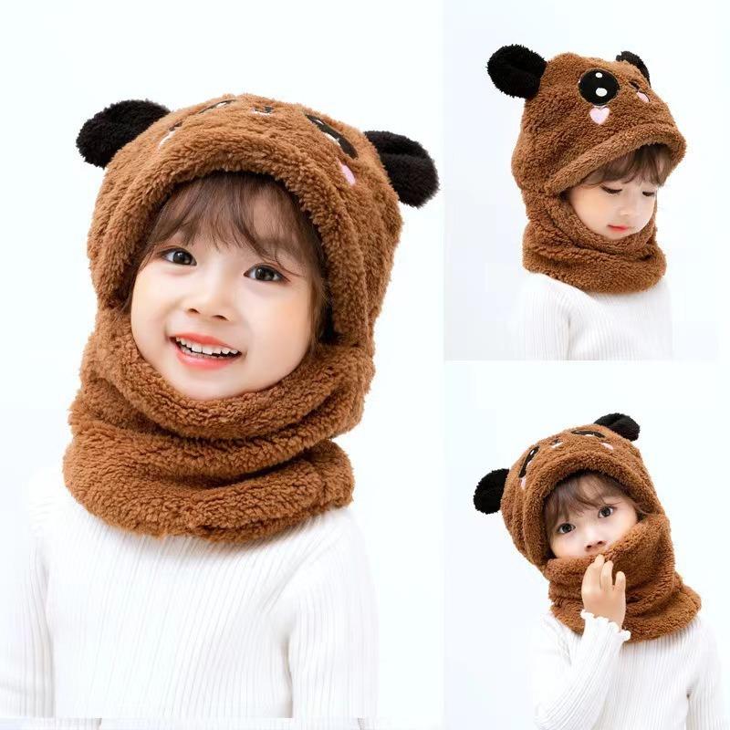 1-12Y Winter Cartoon Rabbit Coral Velvet Cap Plush Balaclava Kids Caps Double Fleece Baby Scarf Hat Baby Accessories
