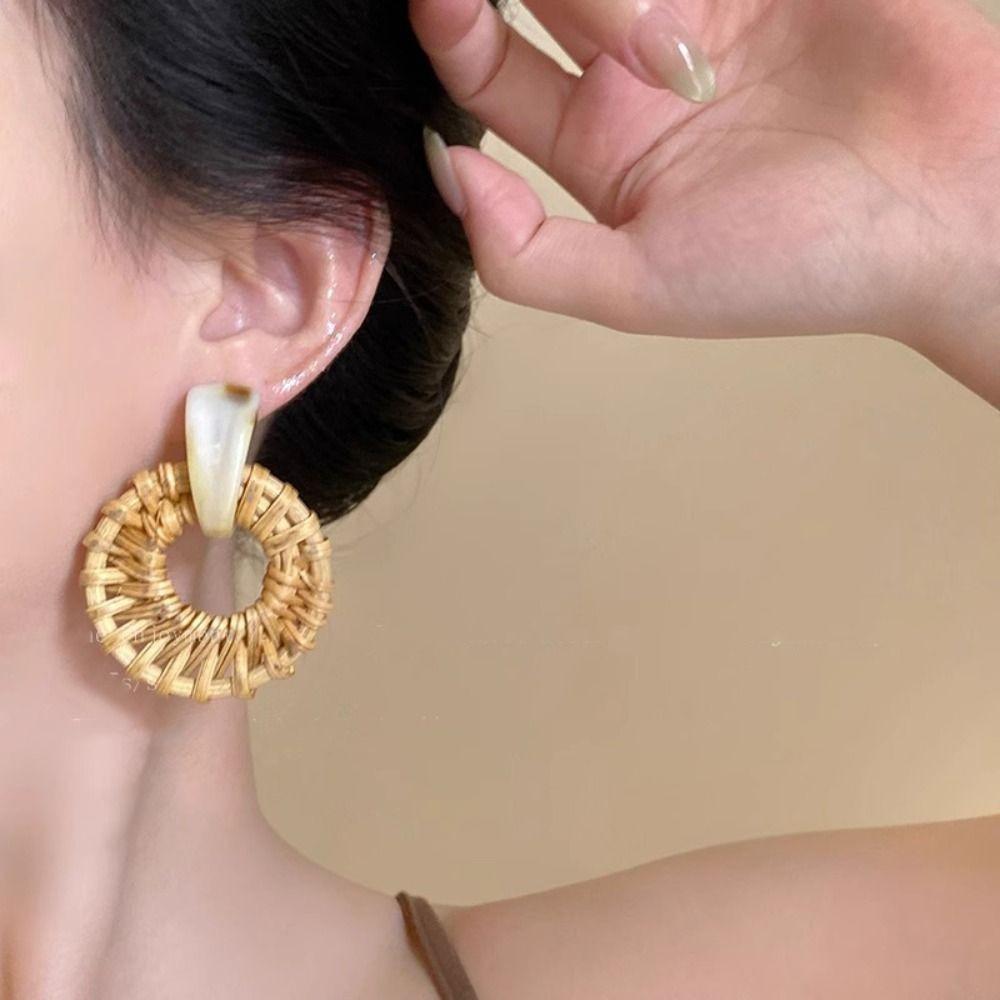 Flower Bohemian Drop Earrings Round Geometric Earrings Temperament Beach Jewelry  Gift
