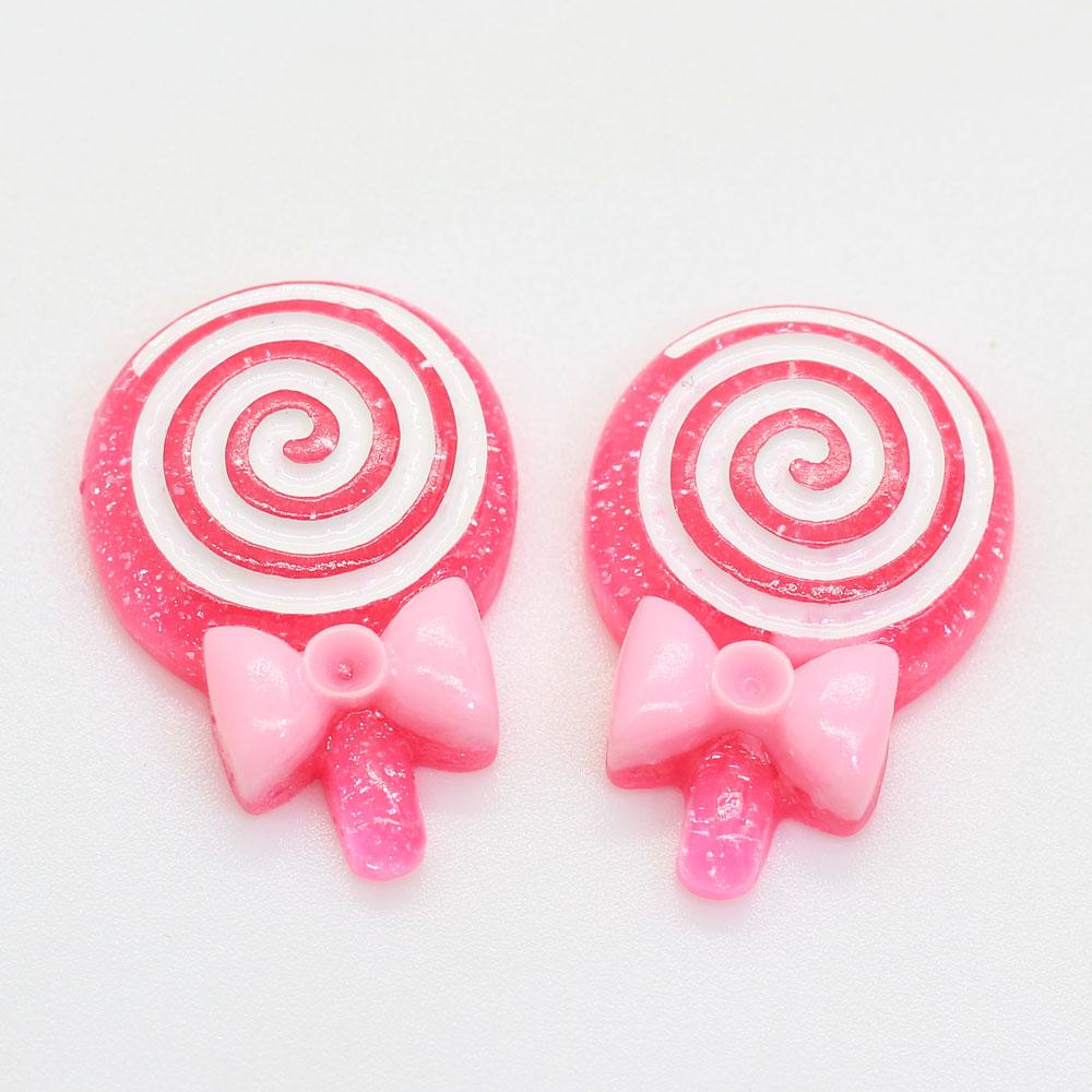 Mixed Color 100PCS Glitter Lolly With Bow Resin Lollipop Candy Scrapbook DIY Kawaii Cabochon