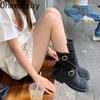 Fashion Retro Style Women Motorcycle Boots Fashion Metal Buckle Platform Heel Short Booties Winter Comfort Women's Footwear