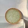 Round Rattan Tray Rattan Tray Green Small Leaves Wooden Base Decorative Wicker Basket For Table Decoration Fruit Tray