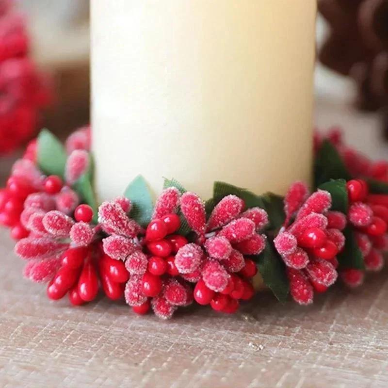 Christmas Creative Berry Wreath Candlestick Tabletop Decoration Christmas Eve Candlelight Dinner Accessories Decoration