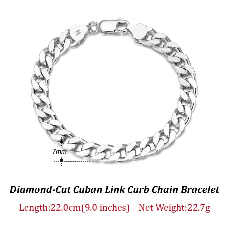 Браслет-цепочка из цельного серебра 925 пробы с кубинскими звеньями, 3,6/5/7 мм, браслет-цепочка с бриллиантовой огранкой, родиевое ювелирное изделие SB104