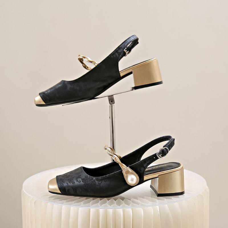 Новый китайский стиль, национальный стиль, сандалии баотоу, женские туфли Мэри Джейн на среднем каблуке, летний темперамент, толстый каблук, высокий каблук, одинарные туфли