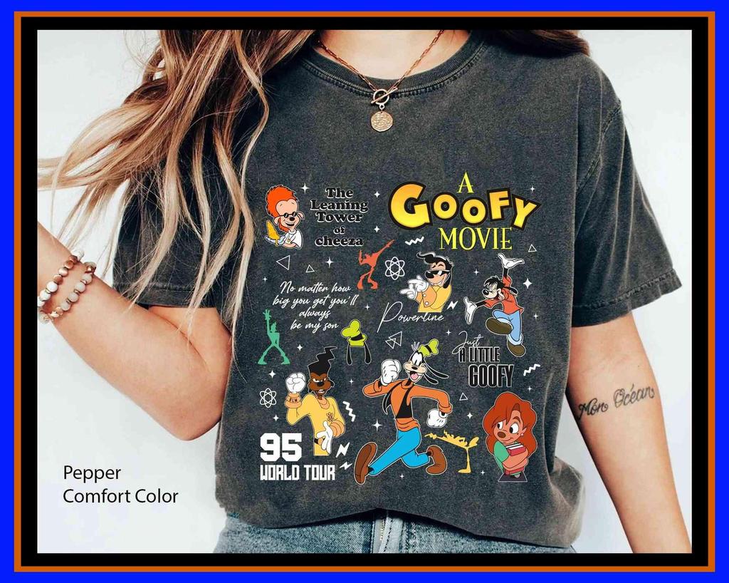 Retro Goofy Movie Characters Powerline World Tour 95 Roxanne And Max Family Trip Tee | Unisex Adult Kid Cotton T-and kids tshirt Hoodie Gift GU677