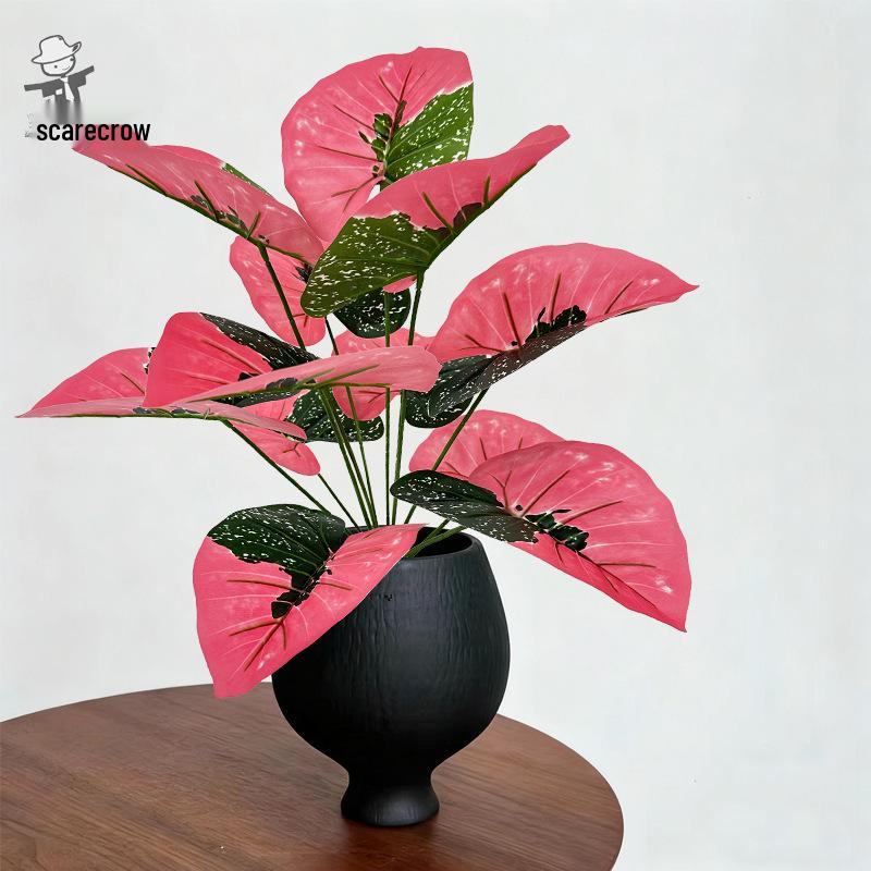 Artificial Caladium Bicolor Plant with Green Leaves for Indoor Decor and Landscaping