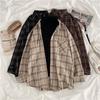 Women's Retro Plaid Long Sleeve Shirt - Loose Fit, Plus Size, Korean Style, Spring Outerwear