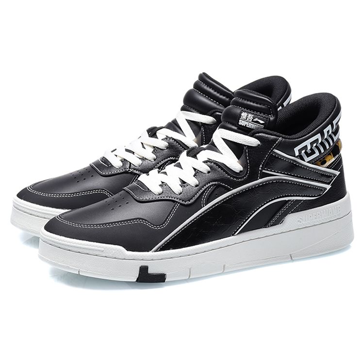 Disney X Li Ning Weiw Superwave Slip Resistant Durable Mid Top Sneakers Men Sneakers Black White AGCQ179-3