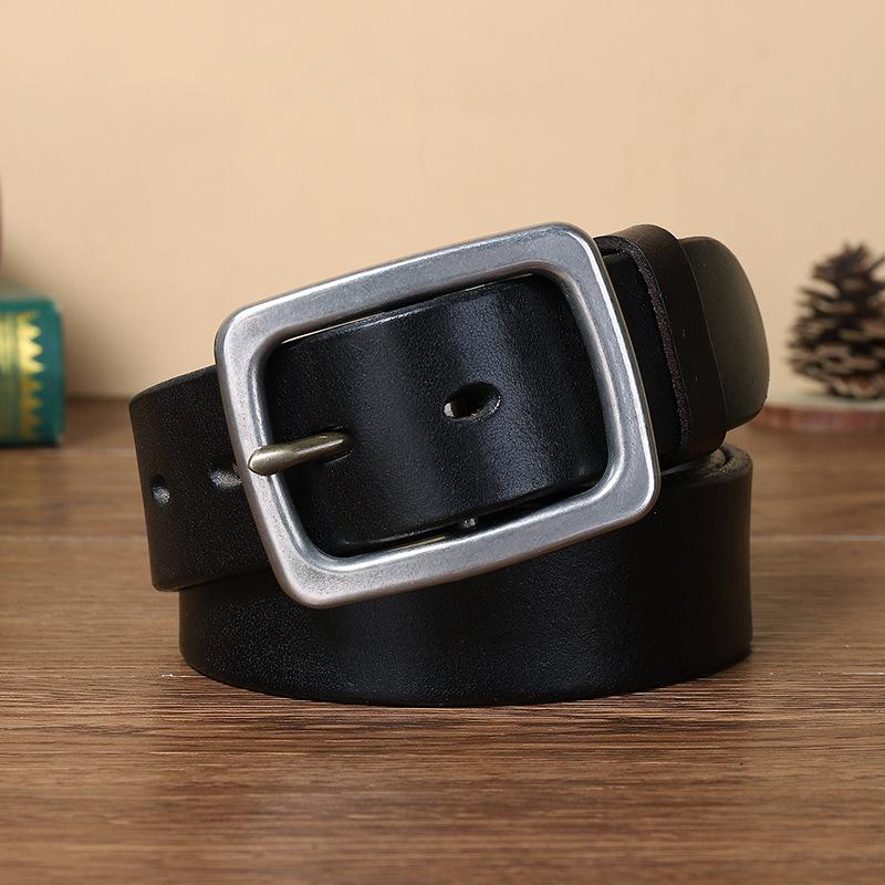 Belt Men's Thick Thick Stainless Steel Buckle Genuine Leather Pure Cowhide Retro and Fashion All-Matching Youth Jeans Belt