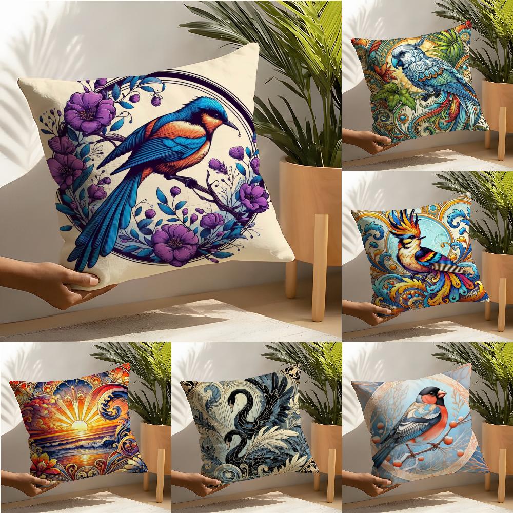 Elegant swan and bird animal prints Pillow Case linen pillow case sofa home decor cushion cover cushion cove