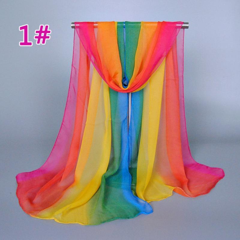 Supply Imitation Silk Georgette Silk Scarf, Popular Bright and Gradual Change of Color Accessories Scarf