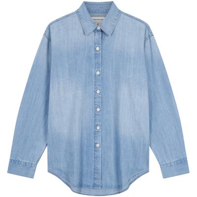 American Vintage Повседневная Голубая Хлопковая Рубашка из Денима Свободного Кроя Женские рубашки 47D752G