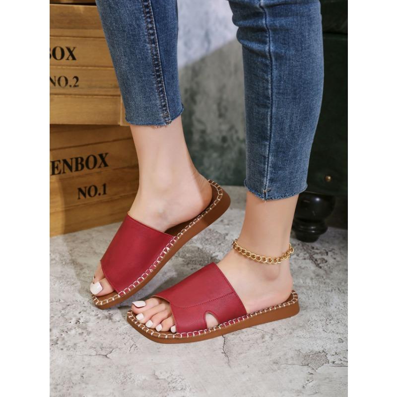Летние новые плоские туфли с квадратным носком и одним словом, женские уличные сандалии, тапочки