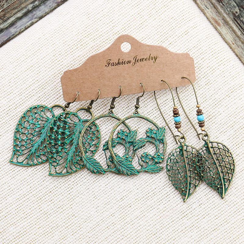 Bohemian Ethnic Retro Earring Set: 3-Piece Hanfu & Nepal Style for Women