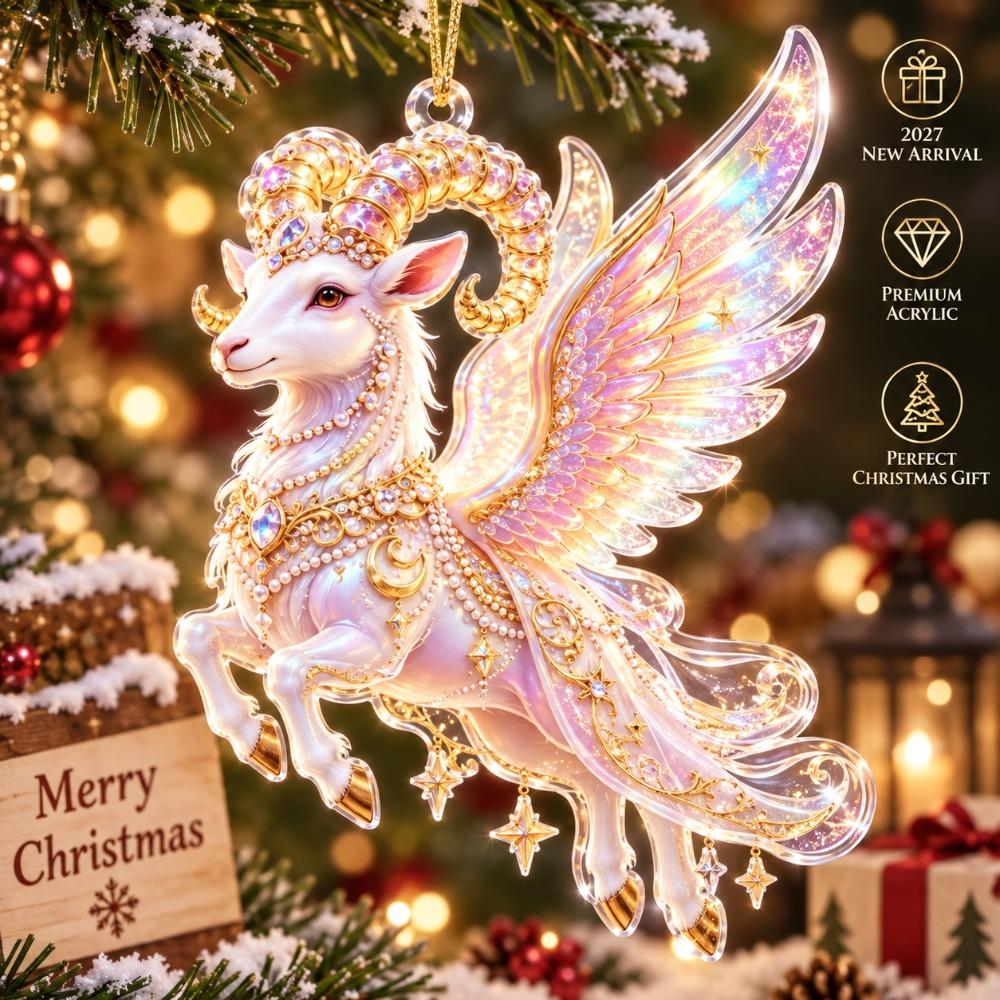 2D Flat Goat Hanging Ornament Acrylic Christmas Tree Ornament Zodiac Goat Souvenir Bag Charms