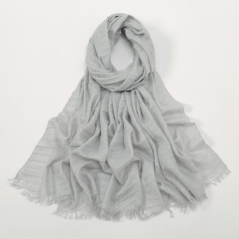 Однотонная люрексовая блестящая мерцающая мятая шаль-шарф женский классический дизайн блестящая повязка на голову обертывание однотонные шарфы с кисточками мусульманский хиджаб