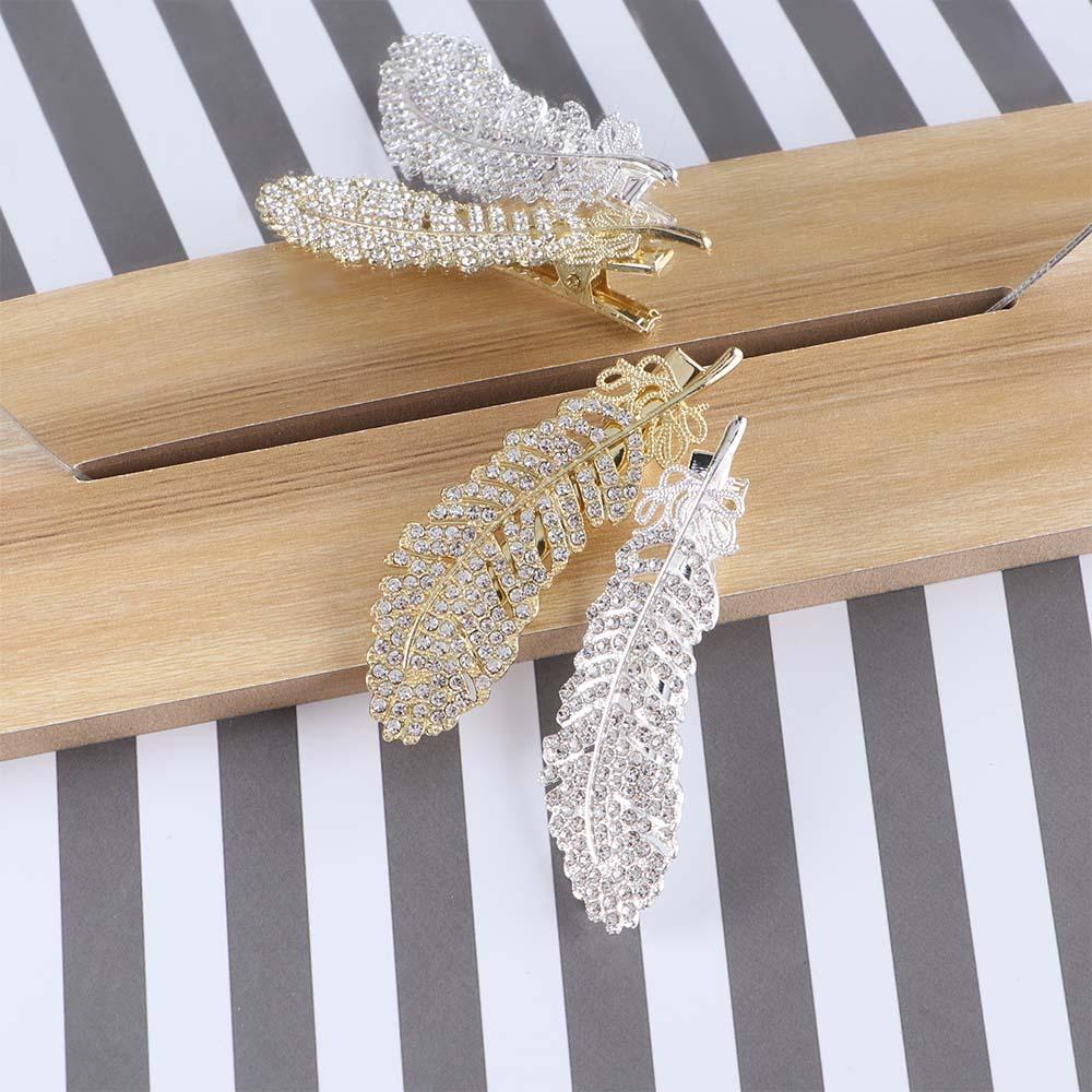 Rhinestone Large Girls Elegant Hair Side Clip Women Barrette Feather Hair Clips Crystal Hairpins