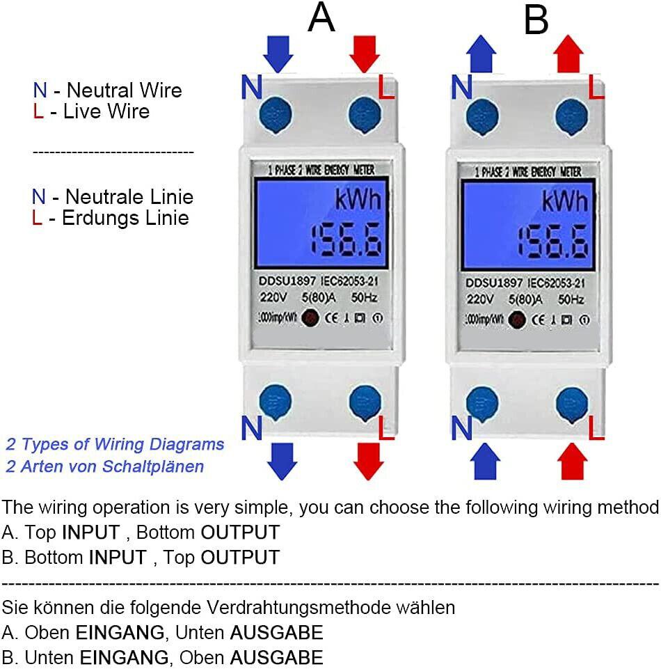 35mm LCD Display Din Rail Energy Meter AC 230V 5(80) A 50HZ/60HZ Power Meter Rail-Type Energy Meter
