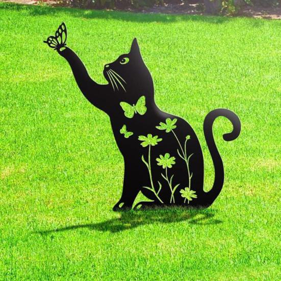 Cat Metal Garden Stake Personalized Weatherproof Cat Silhouette Yard Stake Outdoor Decor Ground Insert for Yard Patio Garden Lawn