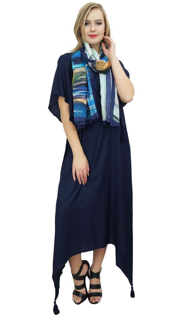 Bimba Women's Sleeve Black Asymmetrical Hem Maxi Dress with Scarf-14