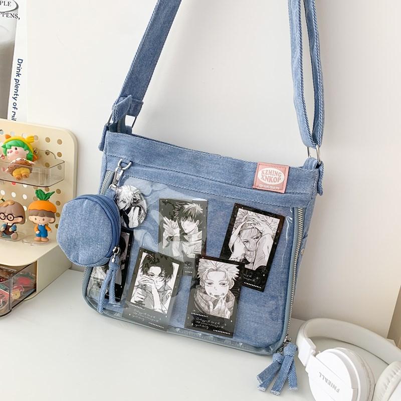 Новая японская нишевая сумка для боли, сладкий прохладный стиль, двумерный деним, для ученика средней школы, прозрачная сумка через плечо, ретро сумка почтальона