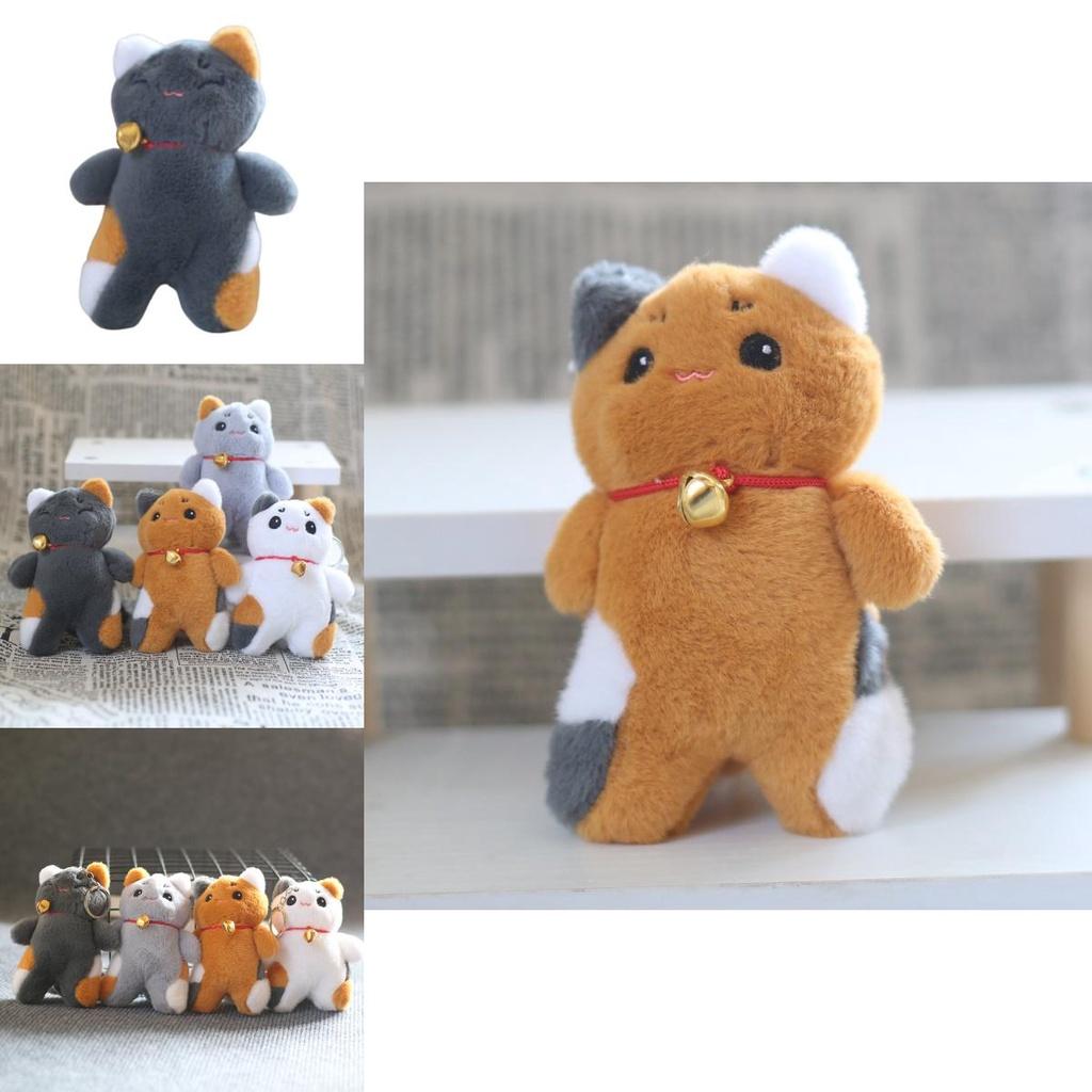 Милая плюшевая кошка с колокольчиком, подвеска-игрушка с брелоком, белая/серая/коричневая