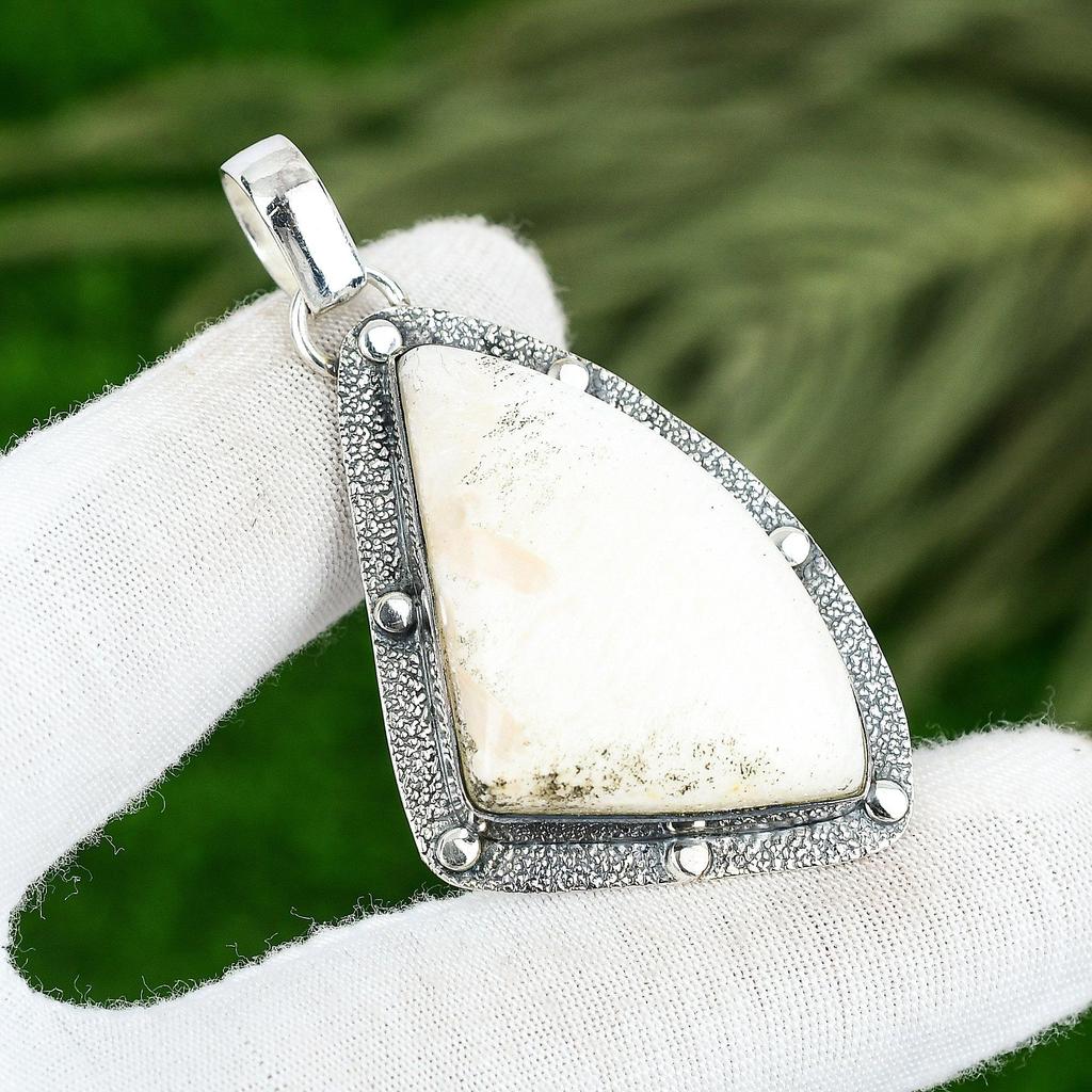 Friendship Day Sale 925 Silver Trillion Scolecite Stone Bezel Pendant Jewelry