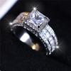 Luxury Female White Square Round Zircon Stone Ring Dainty Silver Color Wedding Jewelry For Women