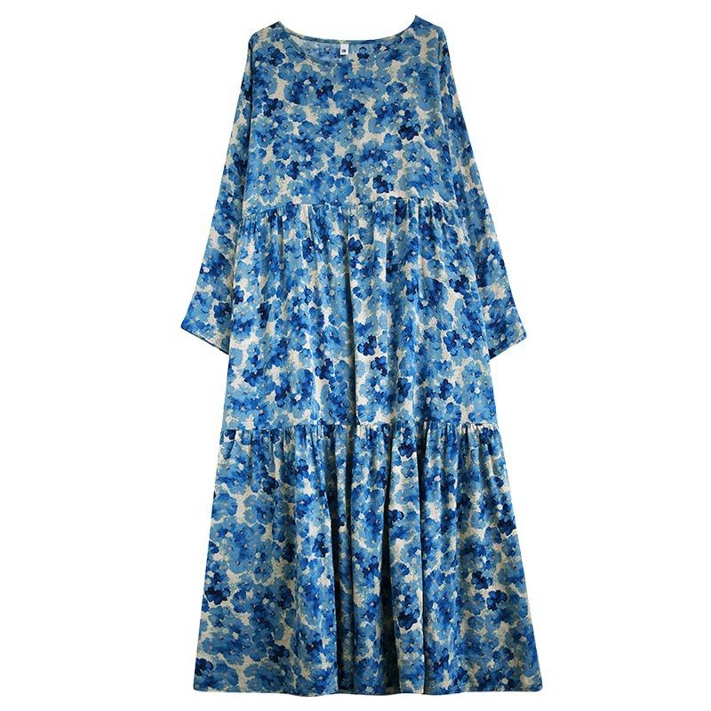 Autumn Thin Cotton Linen Fat MM Long Sleeved Loose Casual Slimming Cake Big Swing A-line Dress for Women Dresses