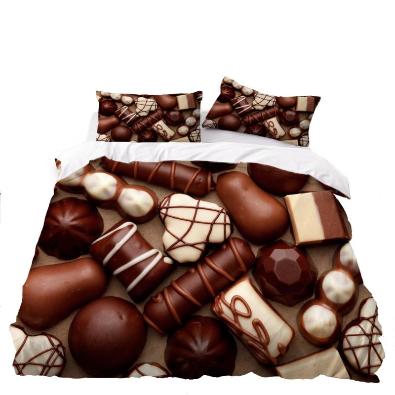 Twin/Full/Queen Size Cute 3D Food-Printed Down Quilt Cover & Pillowcase Bedding Set with Dessert Doughnut Pattern