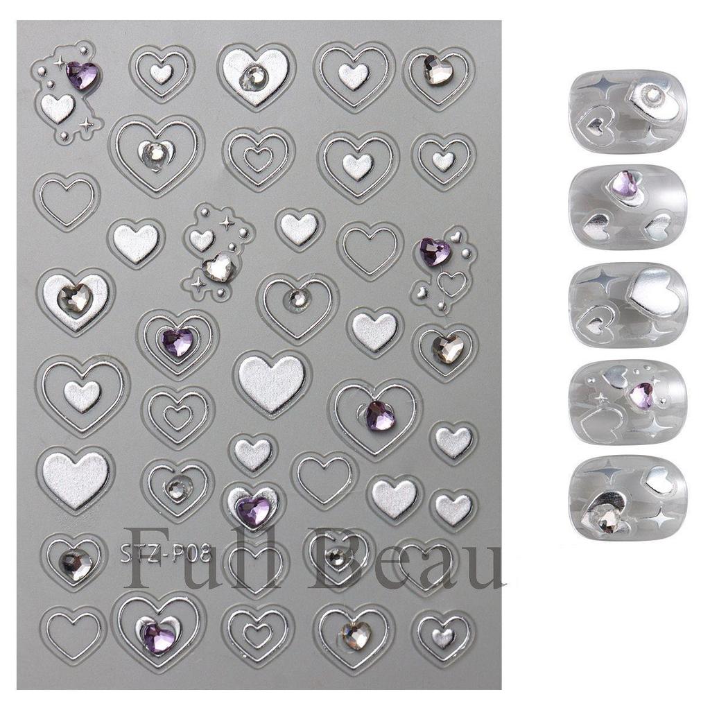 Металлические золотые серебряные наклейки для ногтей сердечки звезды нейл-арт наклейки слайдеры маникюрный декор